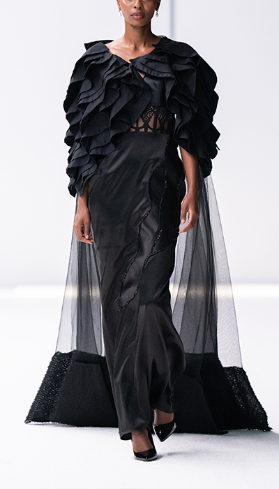 RUB476 Corset Beaded Maxi Dress & Cape